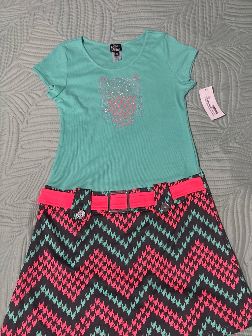 Pink & Violet Girls XL 14/16 NWT Short Sleeve Top & Chevron Owl Chic Dress